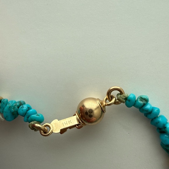 Turquoise Nugget Bead Necklace w 14K Gold Clasp 18” Southwestern Boho - Picture 7 of 7